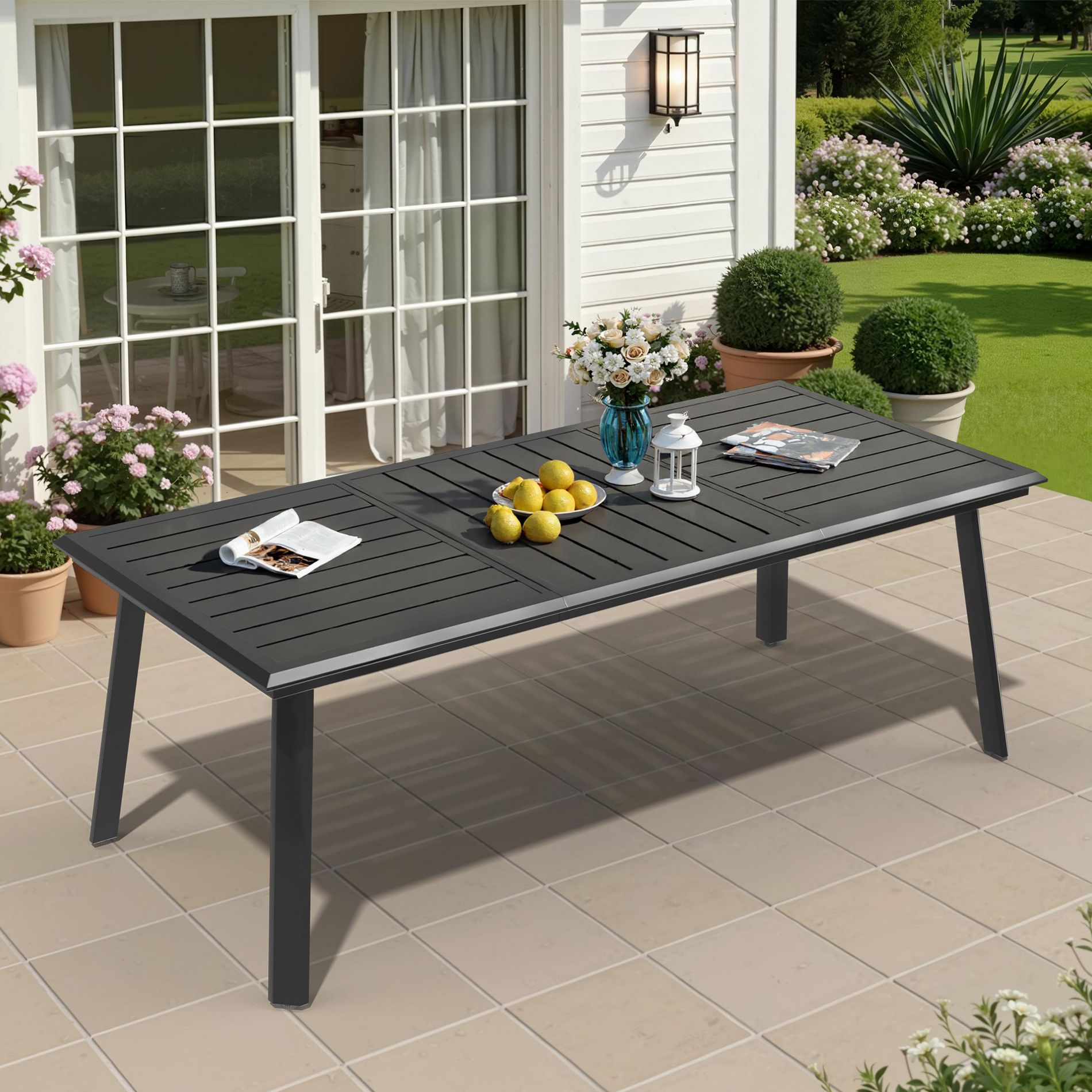 Pellebant 82.7-Inch Outdoor Dining Table, All-Aluminum Patio Table with Umbrella Hole
