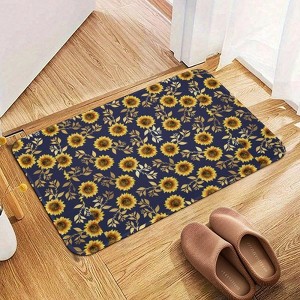 Yellow Gold Navy Sunflowers Leaves Bathroom Rugs Winter Bath Mat Absorbent Non Slip Bathroom Mat Christmas Soft Floor Carpet 16x20 Inches - 1 of 1