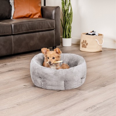 Small Gray Faux Fur Outdoor Pet Bed