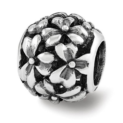 Black Bow Jewelry Sterling Silver Antiqued Openwork Flower Bead Charm