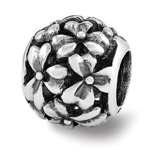Black Bow Jewelry Sterling Silver Antiqued Openwork Flower Bead Charm - 1 of 2