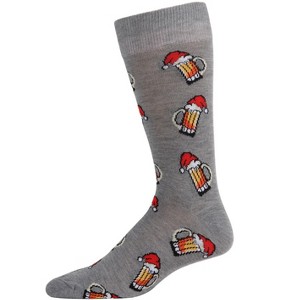 Memoi Men's Festive Santa Hat Beer Mug Novelty Crew Socks Med Gray Heather 10-13 - 1 of 4