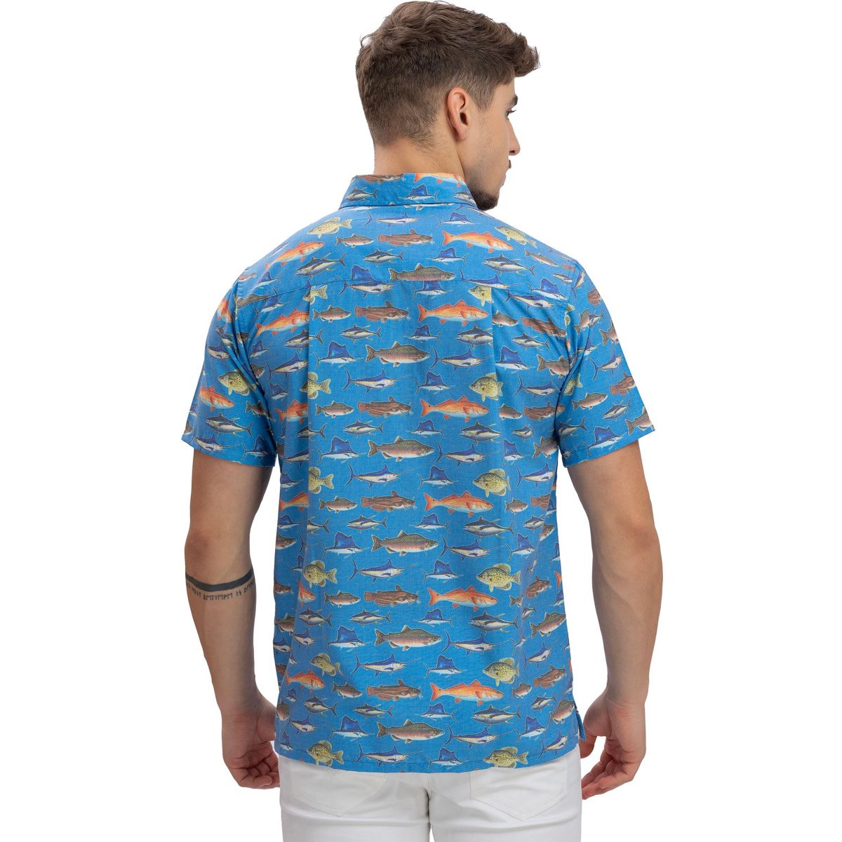 HAPPY BAY Mens Short Sleeve Button Down Casual Beach Shirt XXL Saltwater Fish Blue - thumbnail 2