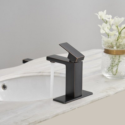 Oil-Rubbed Bronze Single-Handle Low-Arc Bathroom Faucet with Pop-Up Drain