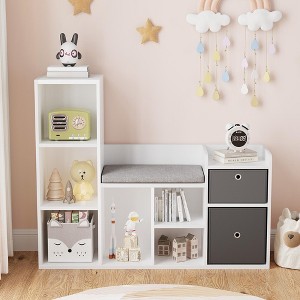 Kids Bookshelf, 44.1" Children Bookcase with Soft Cushion Seat Children's Toy Storage Cubby,  Kids Storage Cabinet - 1 of 4