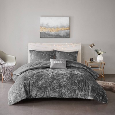 Luxurious Grey Crushed Velvet Twin/Twin XL Duvet Set