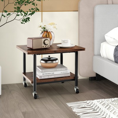 Brown 2-Tier Rolling Under Desk Printer Stand with Metal Frame