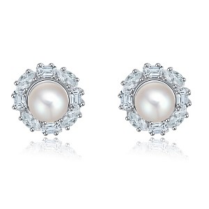Baguette Cut Stud Earrings for Women Cubic Zirconia Simulated Pearl Ginger Lyne Collection - 1 of 4