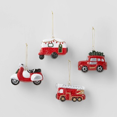 4ct 3D Glitter Vehicle Christmas Ornament Set - Wondershop™