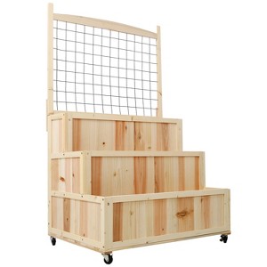 Gulches 53" H 3-Tier Raised Garden Bed with Trellis Mobile Vertical Planter Box with Wheels and Storage Area, Natural Wood - 1 of 4