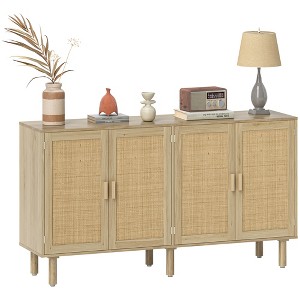 HOMCOM Bohemian Sideboard, Buffet Cabinet with Rattan Doors, Coffee Bar Cabinet with Shelves for Living Room, Hallway - 1 of 4