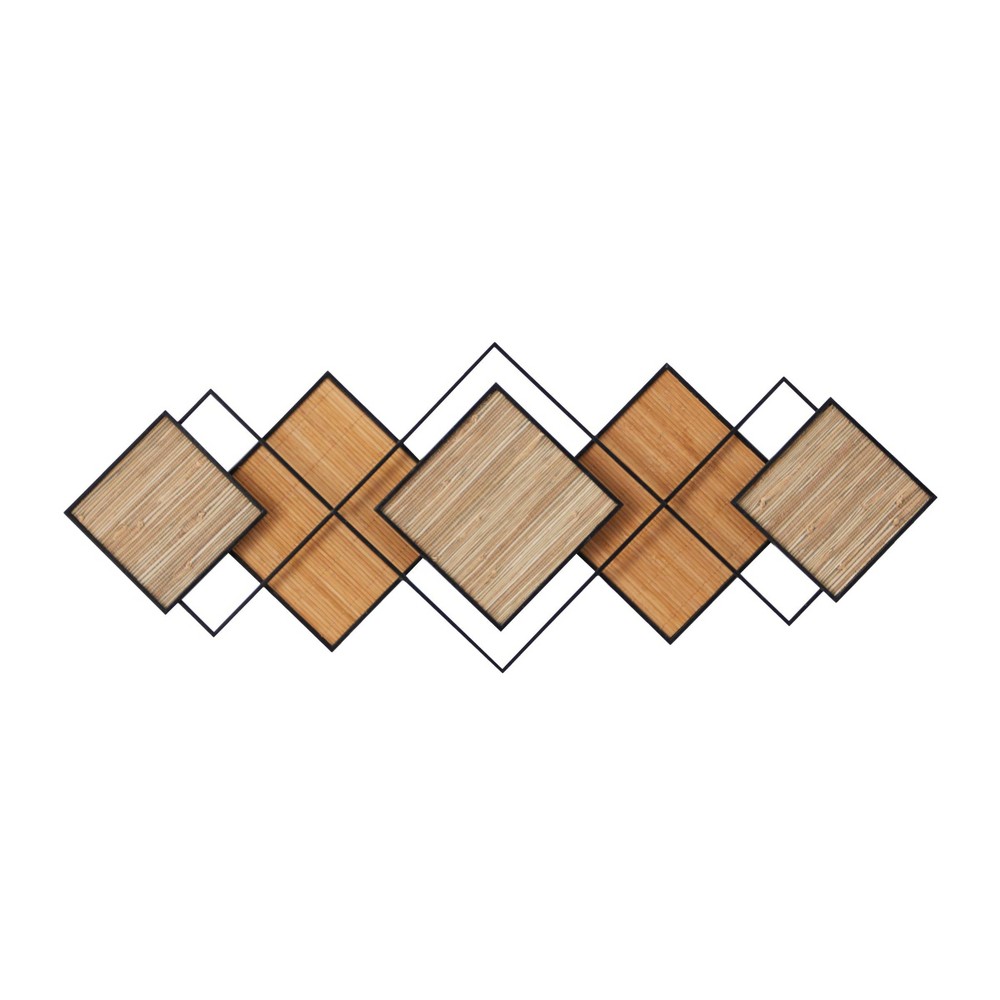 16"" x 43"" Bamboo Geometric Overlapping Diamond Wall Decor with Metal Wire Brown - Olivia & May -  89393548