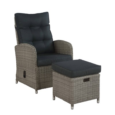 Monaco 2pc Wicker Outdoor Recliner & Ottoman - Gray - Alaterre Furniture