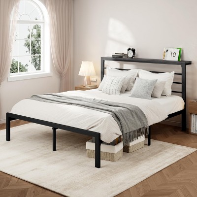 Allewie Modern Bed Frame with 4.7" Headboard Shelf, Heavy-Duty Platform Bed Frame, No Box Spring Needed
