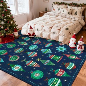 Christmas Ball Print Washable Accent Rug with Non-Slip Backing,Stain-Resistant Low Pile Xmas Holiday Carpet - 1 of 4