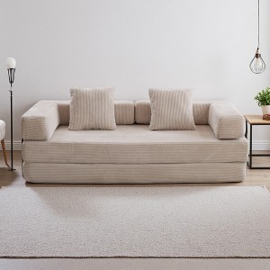 Multi-Functional Corduroy Floor Sofa Bed with Pillow & Armrest - 1 of 4