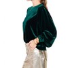 Women's Emerald Balloon Sleeve Round Neck Velvet Blouse - Vine & Love - 3 of 4