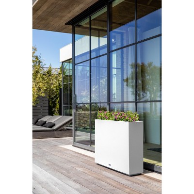 White Rectangular 30" Tall Modern Plastic Planter