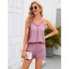 Womens Cami Pajama Set 2 Piece with Lace Trim Sleeveless V Neck Tank Top and Shorts Sleepwear - 3 of 4