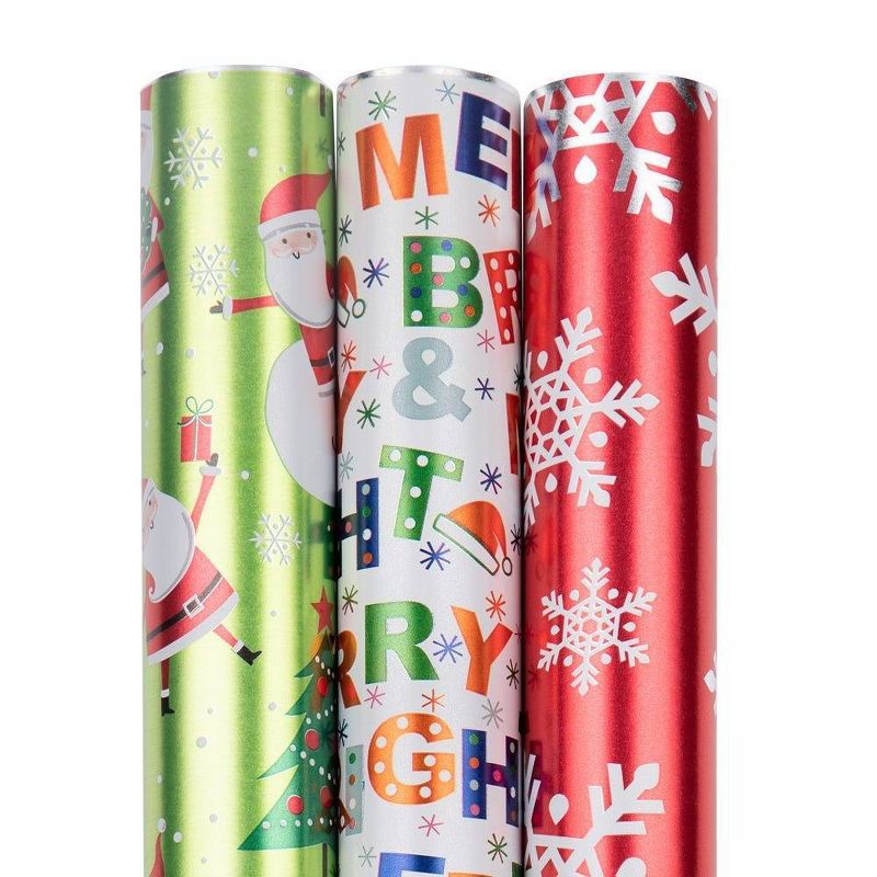 JAM Paper &#38; Envelope 3ct Frosted Holidays Christmas Gift Wrap Rolls, 3 of 6