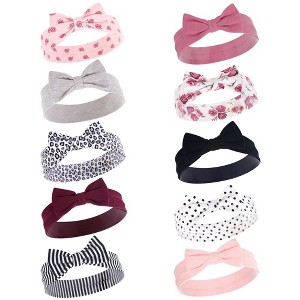 Hudson Baby Infant Girl Cotton Headbands 10pk, Rose, 0-24 Months - 1 of 4