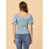 Allegra K Women's Puff Sleeve Square Neck Peasant Floral Blouse - 4 of 4
