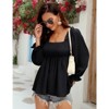 Coolmee Women's Spring Top Ruffle Long Sleeve Square Neck Blouses Smocked Peplum Babydoll Tunic Blouse Tops - 3 of 4