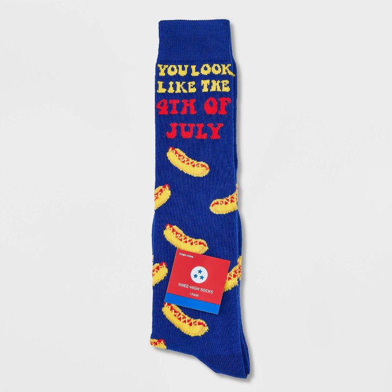 Women&#39;s &#34;You Look Like the 4th of July&#34; Hot Dog Knee High Socks - Blue 4-10, 2 of 4