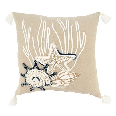 Saro Lifestyle Seashore Treasures Poly Filled Throw Pillow, Beige, 18"x18"