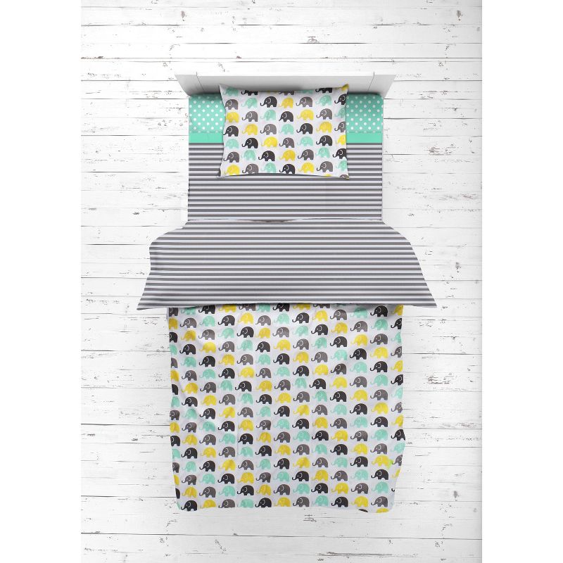 Bacati - Elephants Mint/Yellow/Gray 4 pc Toddler Bedding Set, 4 of 10