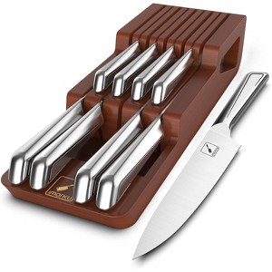 imarku 10 PCS High Carbon Japanese Stainless Steel Knife Block Set, Kitchen Knife Set with Wooden Drawer Organizer, Dishwasher Safe, Best Gifts - 1 of 4