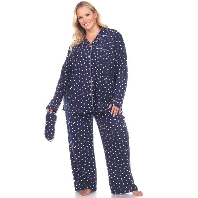 Women's Plus Size Short Sleeve Top and Pants Pajama Set White/Blue 1X -  White Mark