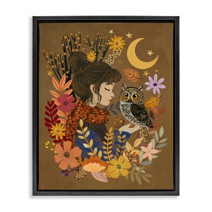 Stupell Industries Autumn Owl & Girl Floating Frame Canvas Art - 1 of 4