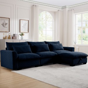 Corduroy Sectional Sofa, L Shaped Couch with Storage Footstool and 3 Pillow, Sectional Couch for Living Room Apartment - 1 of 4