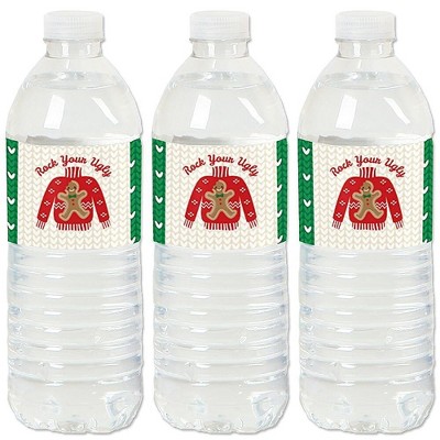 Big Dot of Happiness Ugly Sweater - Holiday and Christmas Party Water Bottle Sticker Labels - Set of 20