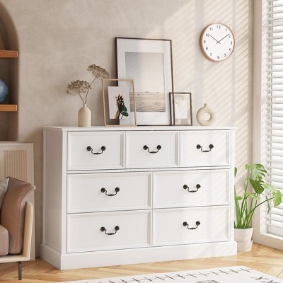 Farmhouse 7 Drawers Dresser for Bedroom, Wood Dresser Chest of Drawers Organizer Storage