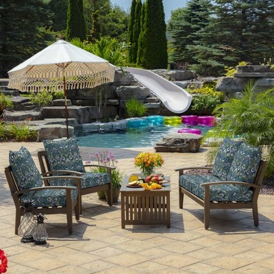 Sapphire Aurora Blue Damask Outdoor Chair Cushion Set