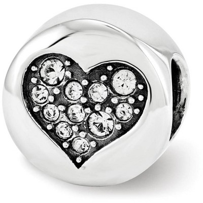 Black Bow Jewelry Sterling Silver with White Crystals April Heart Love Bead Charm