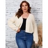 Women's Plus Size Cropped Cardigan Long Sleeve V-Neck Outerwear Button Down Knit Sweater - 2 of 4