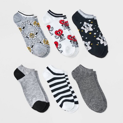 Women's Vintage Cartoons 6pk Low Cut Socks - Heather Gray/Black/White 4-10: Recycled Polyester, Lightweight, Machine Washable