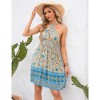 Women's Halter Neck Criss Cross Cut Out Elastic Waist Ruffle Hem Floral Print Backless Mini Dress - 4 of 4