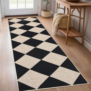 Washable Easy Jute Area Rugs for Living Room Bedroom Modern Geometric Checkered Indoor Outdoor Rug - 1 of 4