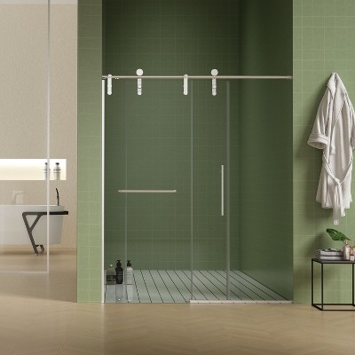 VYNXARIA 56"-60"W*70"H Frameless Shower Door,Sliding Shower Door, Premium 5/16"(8mm) Thick Tempered Glass Shower Enclosure£¬Brushed Nickel Finished
