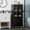 kleankin Bathroom Floor Cabinet with 2 Storage Cabinets, Tempered Glass Door, Freestanding Linen Tower with Adjustable Shelves for Living Room - 3 of 4
