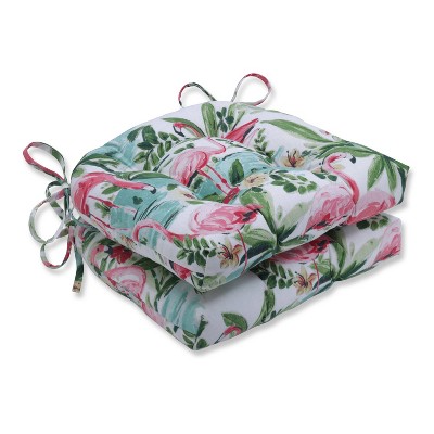 Set of 2 Floridian Flamingo Bloom Reversible Chair Pad - Pillow Perfect