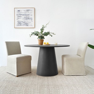 3-Piece Dining Room Table and Chair Set, 35" Round Table with Upholstered Slipcover Chairs for Breakfast Nook or Small Space-Maison Boucle