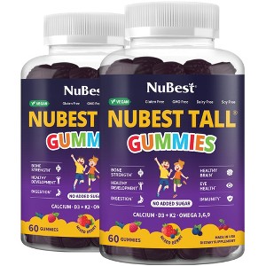 NuBest Tall Gummies with Calcium, Vitamin D3, K2, B Complex, Magnesium, Zinc & more, for Kids Age 2+, No Added Sugar, 60 Berries Gummies (Pack of 2) - 1 of 4