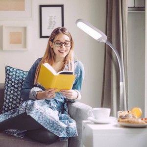 Brightech Litespan Slim Industrial Dimmable (Includes LED Light Bulb) Gooseneck Arc Floor Lamp Matte White - 1 of 4