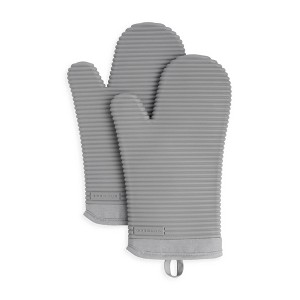 KitchenAid 2pk Silicone Ribbed Oven Mitts Gray: Heat Resistant Kitchen Textiles, Classic Pattern, 13" Length - 1 of 4
