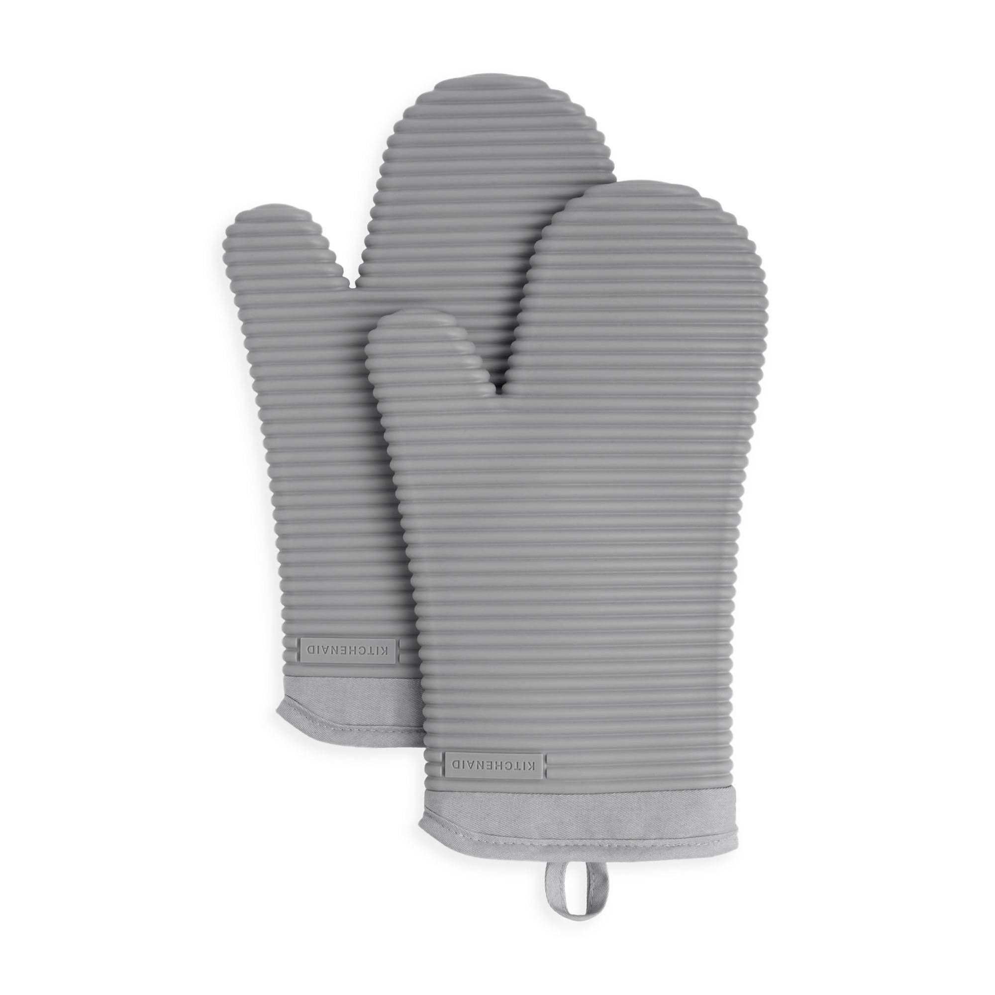 KitchenAid 2pk Silicone Ribbed Oven Mitts Gray: Heat Resistant Kitchen Textiles, Classic Pattern, 13" Length